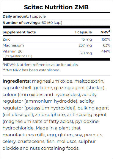 SCITEC ZMB6 Zinc, Magneziu și B6 / Combinație puternică