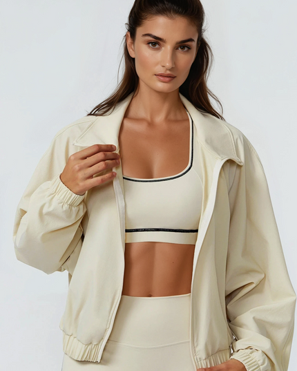 Олекотено Яке - Ветровка с Цип - Бял (бежов)