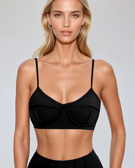 Bustieră cu paragate - Suport întărit și confortabil, cu tampoane - Negru 