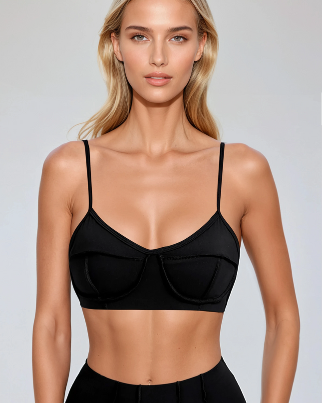 Bustieră cu paragate - Suport întărit și confortabil, cu tampoane - Negru 