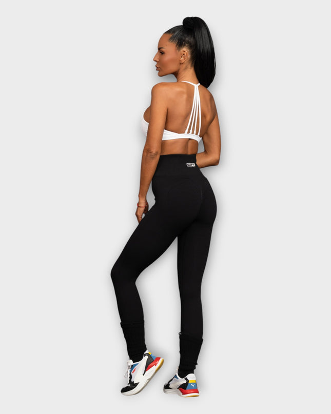 Leggings sport, cu sireturi - Alb-negru