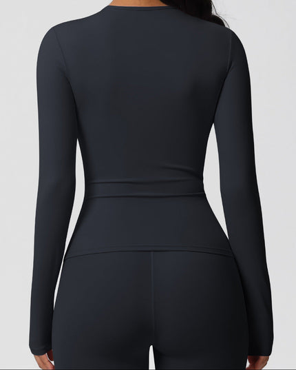 Спортна блуза по тялото с дълъг ръкав - Черен