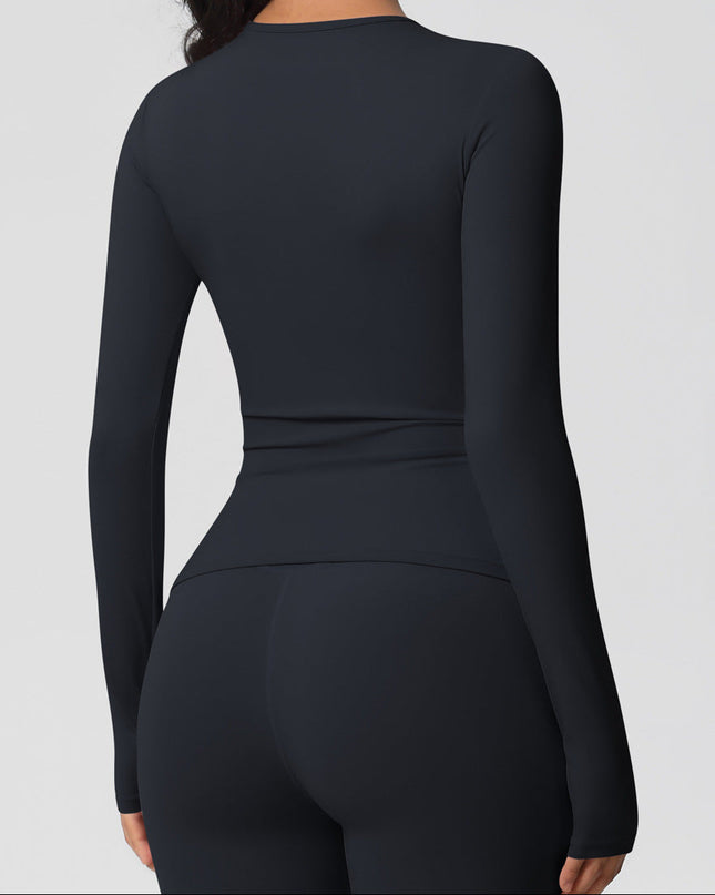 Спортна блуза по тялото с дълъг ръкав - Черен