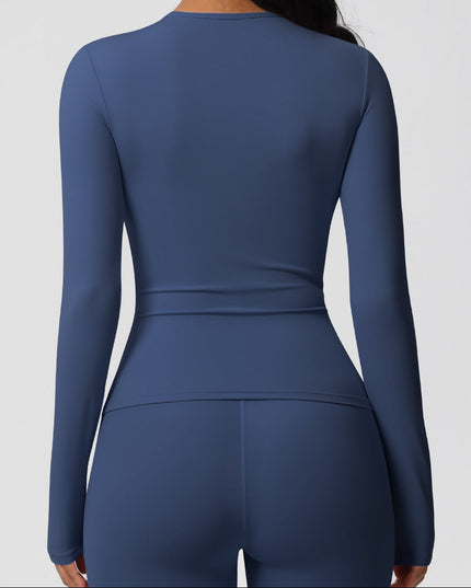Спортна блуза по тялото с дълъг ръкав - Син