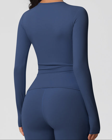 Спортна блуза по тялото с дълъг ръкав - Син