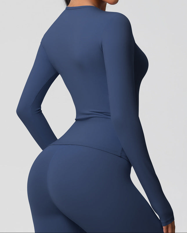 Спортна блуза по тялото с дълъг ръкав - Син