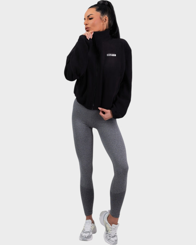 Hanorac, top cu fermoar - Hanorac fleece din bumbac și poliester - negru