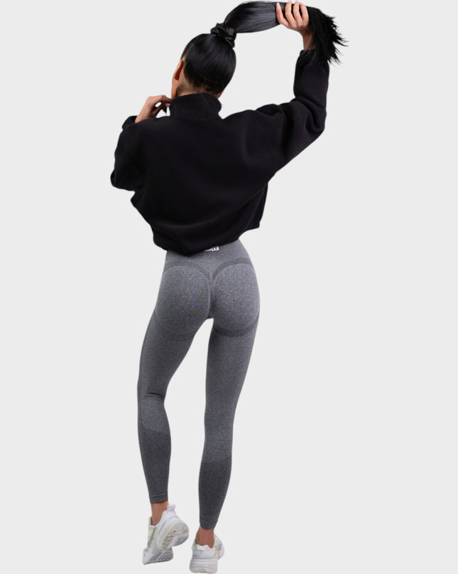 Hanorac, top cu fermoar - Hanorac fleece din bumbac și poliester - negru