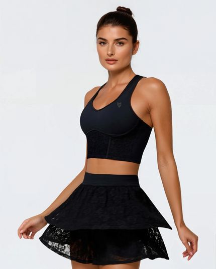 Къс клин с дантелена пола - Черен