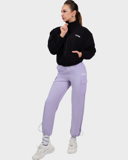Hanorac, top cu fermoar - Hanorac fleece din bumbac și poliester - negru
