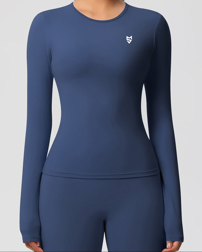 Спортна блуза по тялото с дълъг ръкав - Син