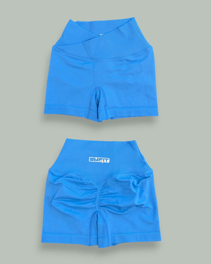 Pantaloni scurți fără cusături - Jambiere, decolteu în V - Scrunch Bum - Albastru
