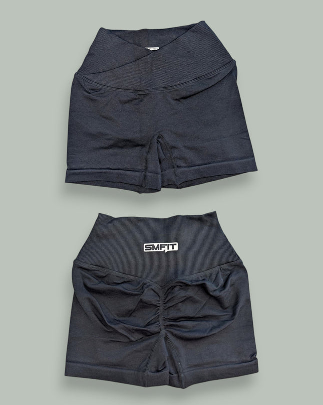Pantaloni scurți fără cusături - jambiere, decolteu în V - Scrunch Bum - negru