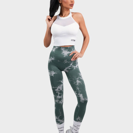 Jambiere sport cu talie înaltă - Jambiere Marble DYE - Verde