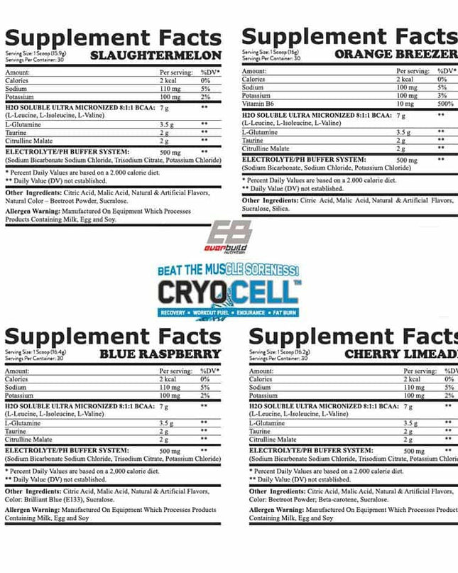 EVERBUILD Cryo Cell - BCAA + Глутамин, Цитрулин и Електролитна бленда | Незаменими Аминокиселини.